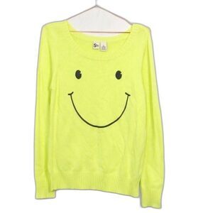 So Neon Yellow Smiley Face Scoop Neck Sweater New without Tags XL Y2K